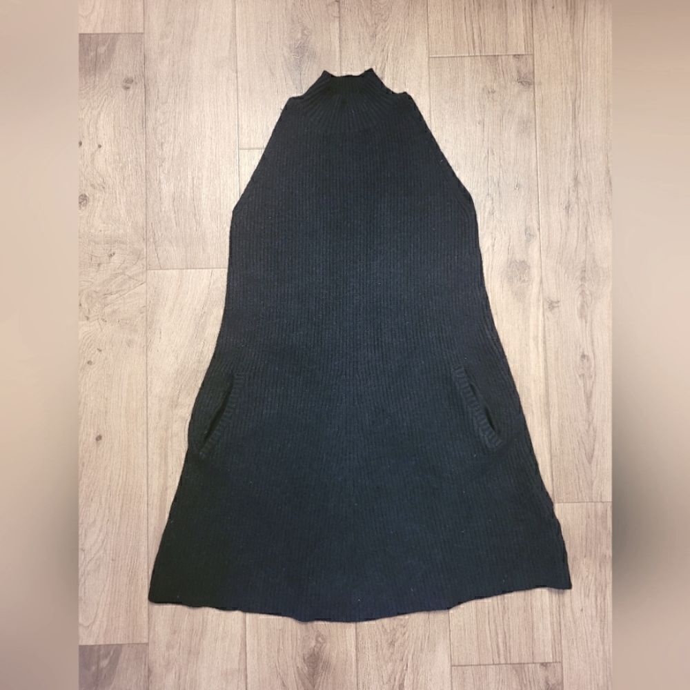Gianni Bini High Neck Sleeveless Cable Sweater Mini Dress Black Size L
